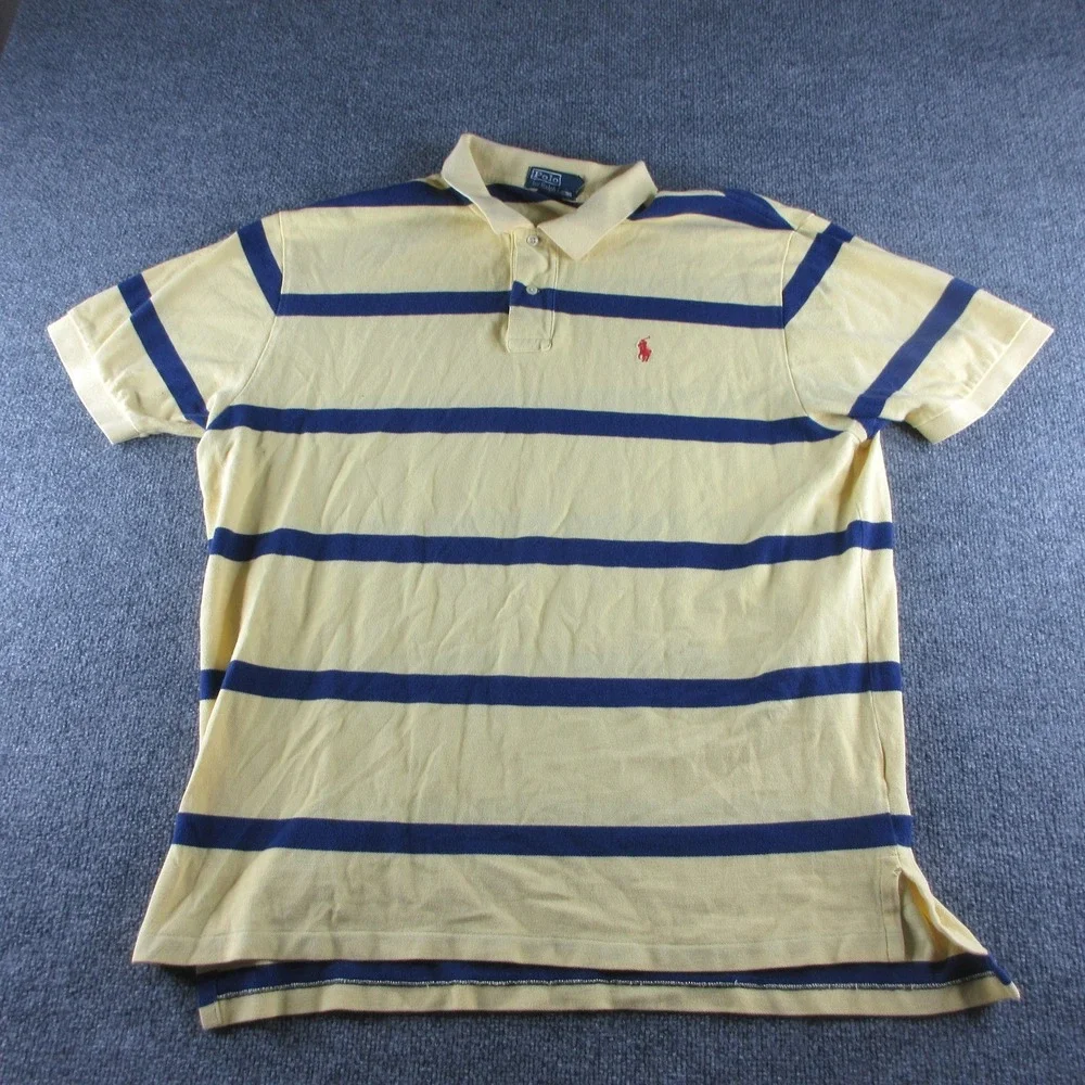 Polo Ralph Lauren Polo Shirt Mens 2XL Yellow Striped Short Sleeve Cotton Logo
